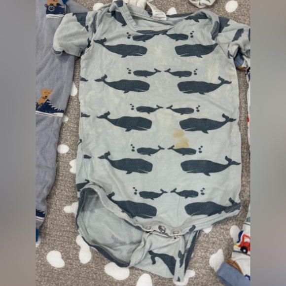 Lot of 6 bamboo footies shortie romper onesie baby boy checkered dogs animals - Picture 13 of 14